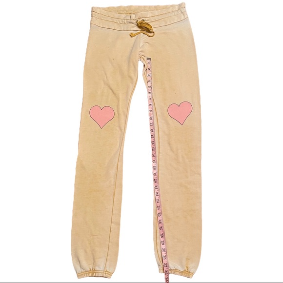Wildfox Yellow Jogger Sweatpants with Hearts at Knees. - Picture 8 of 8